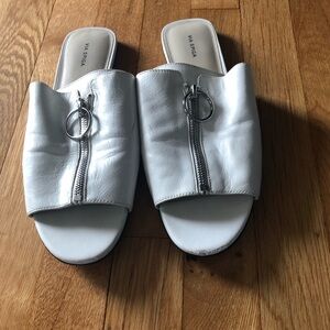 Via Spiga White Sandals with Silver Accents